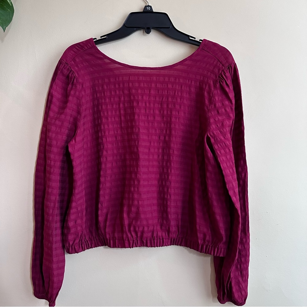 LOFT Red Cropped Striped Blouse